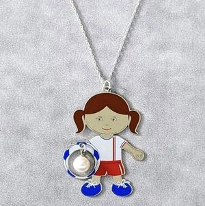 Vantel Pearls "Little Pearl Girl" Soccer Necklace • 925 Sterling Silver